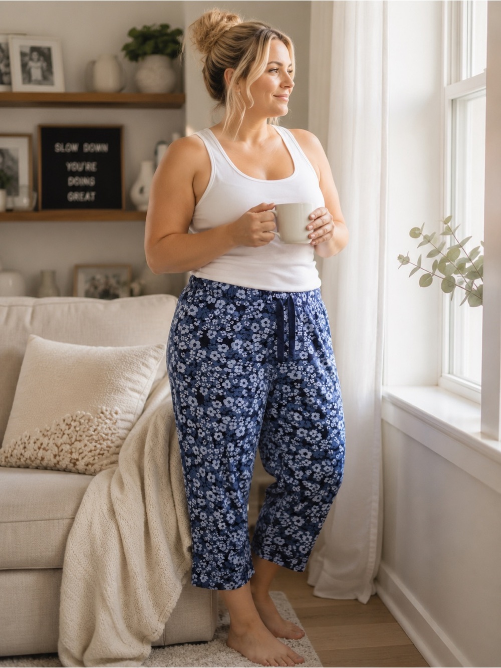 Joe Fresh Navy and Light Blue Floral Capris